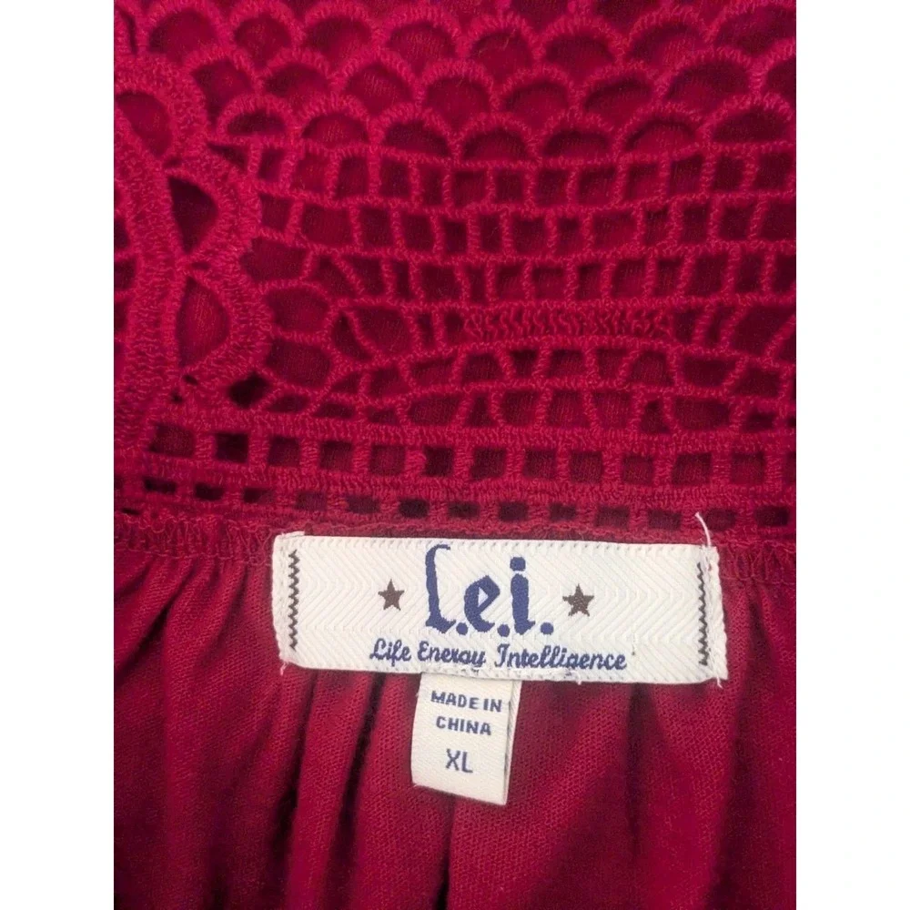 LEI Jrs XL Red Y2K Boho Babydoll top Crochet Lace Sleeveless Empire Waist Tie - Picture 3 of 6